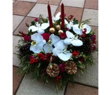 CM16 Very Merry Christmas White Orchid Wreath Display (with Candle)
